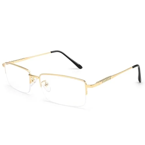 Dollger Rectangle Blue Light Glasses for Men Metal Anti Bluelight Blocking Glasses for Computer Fashion Eyeglasses Small Gold Half Frame