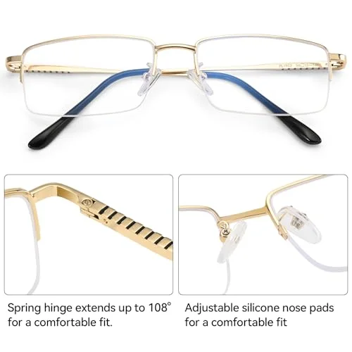 Dollger Rectangle Blue Light Glasses for Men Metal Anti Bluelight Blocking Glasses for Computer Fashion Eyeglasses Small Gold Half Frame 3