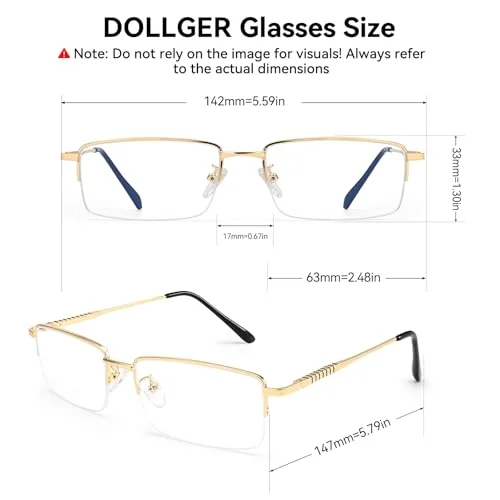 Dollger Rectangle Blue Light Glasses for Men Metal Anti Bluelight Blocking Glasses for Computer Fashion Eyeglasses Small Gold Half Frame 4