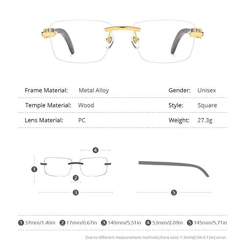 HEPIDEM 100% Really Buffalo Horn Handmade Glasses Frame Square Rimless Luxury Buffs Eyeglasses (50251 Really Red Wood) 2