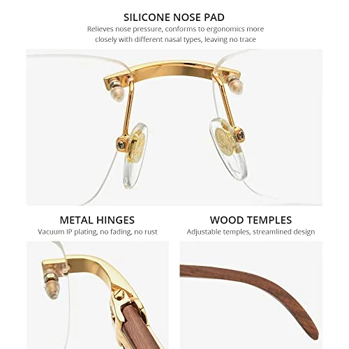 HEPIDEM 100% Really Buffalo Horn Handmade Glasses Frame Square Rimless Luxury Buffs Eyeglasses (50251 Really Red Wood) 3