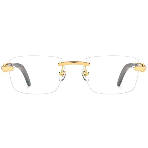 HEPIDEM 100% Really Buffalo Horn Handmade Glasses Frame Square Rimless Luxury Buffs Eyeglasses (50251 Really Red Wood) 4