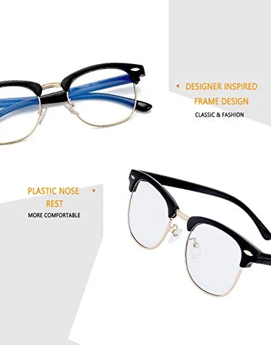 Kursan Blue Light Blocking Glasses for Women Men Semi-Rimless Frame Fake Nerd Eyeglasses (Bright Black Gold) 2