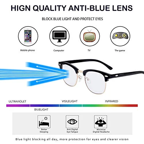 Kursan Blue Light Blocking Glasses for Women Men Semi-Rimless Frame Fake Nerd Eyeglasses (Bright Black Gold) 3