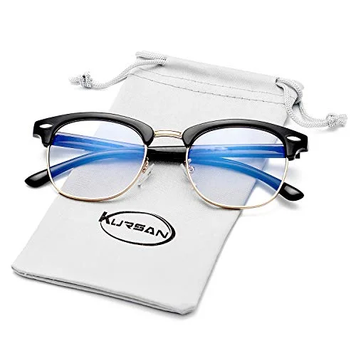 Kursan Blue Light Blocking Glasses for Women Men Semi-Rimless Frame Fake Nerd Eyeglasses (Bright Black Gold) 4